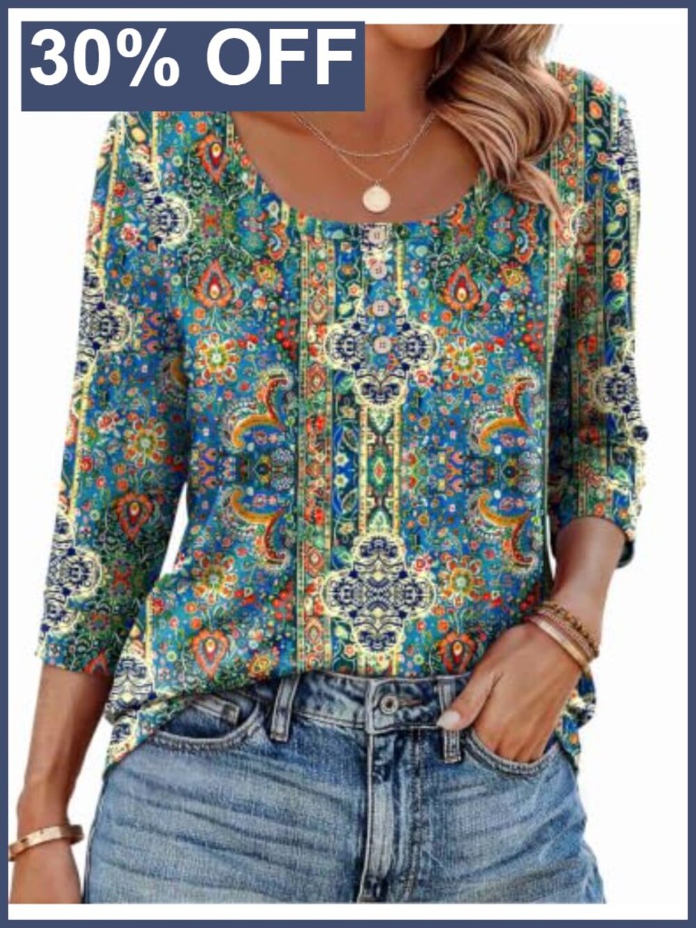 Womens Stretch Tunic Top 3/4 Sleeve Scoop Neck Blouse Casual Dressy